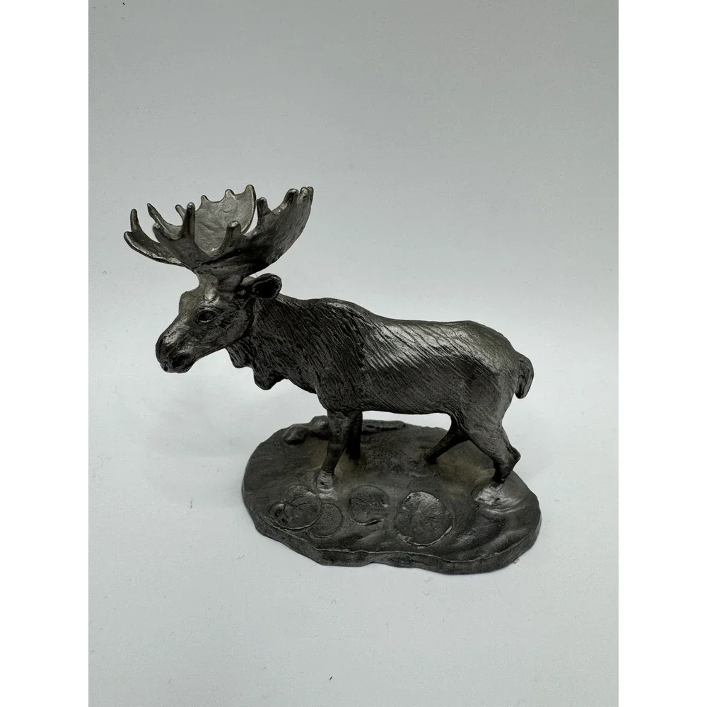 Vintage Handcrafted Pewter Moose Figurine Made USA Wildlife Decor